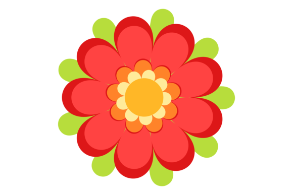 Bright Red Flower with Green Leaves