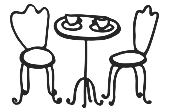Cafe Table with Two Chairs Hand Drawn D