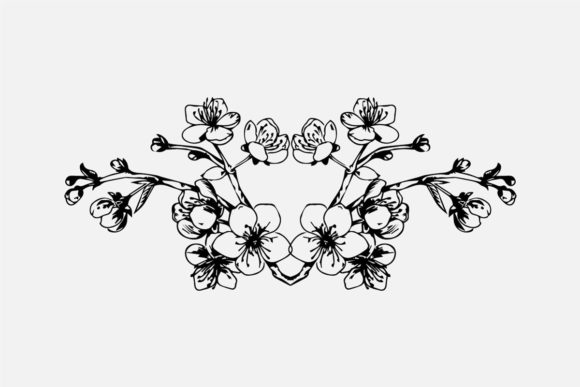 Cherry Blossom Branch Vector Line Art