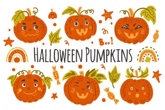Halloween Pumpkins: Adorable Hand-Drawn Characters & Festive Assets
