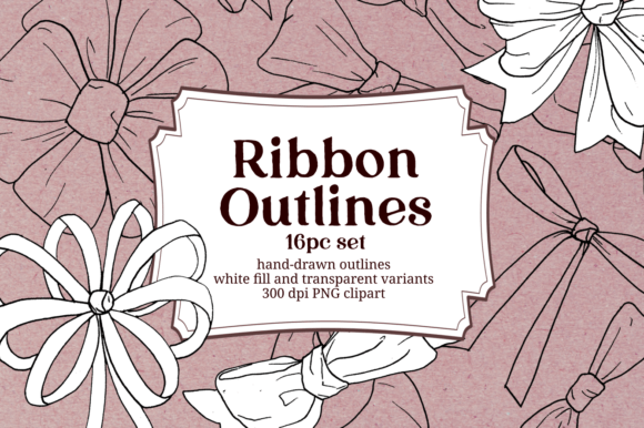 Ribbons N Bows Line Drawing PNG Cliparts