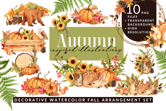 Watercolor Autumn Arrangement Clipart for Fall