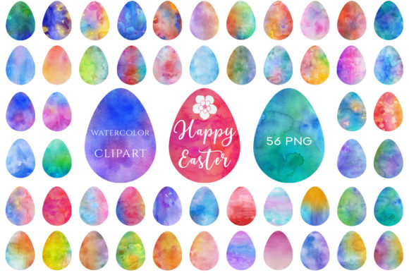 Watercolor Set of Easter Eggs